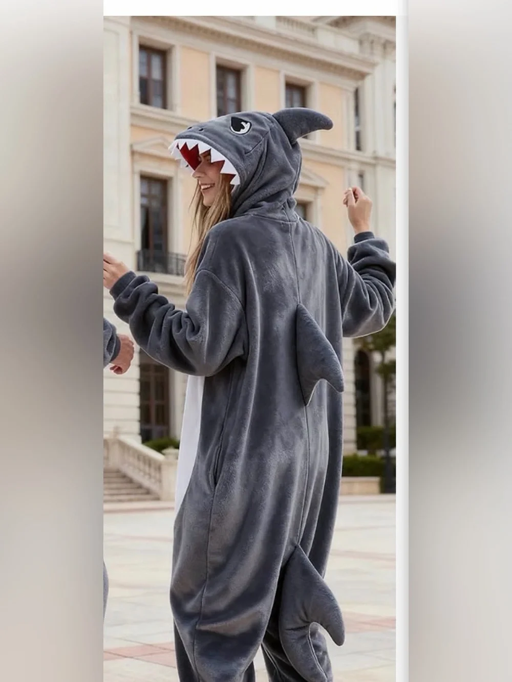 Adult/teen Gray & White Shark Hooded Costume Onesie-SIZE M